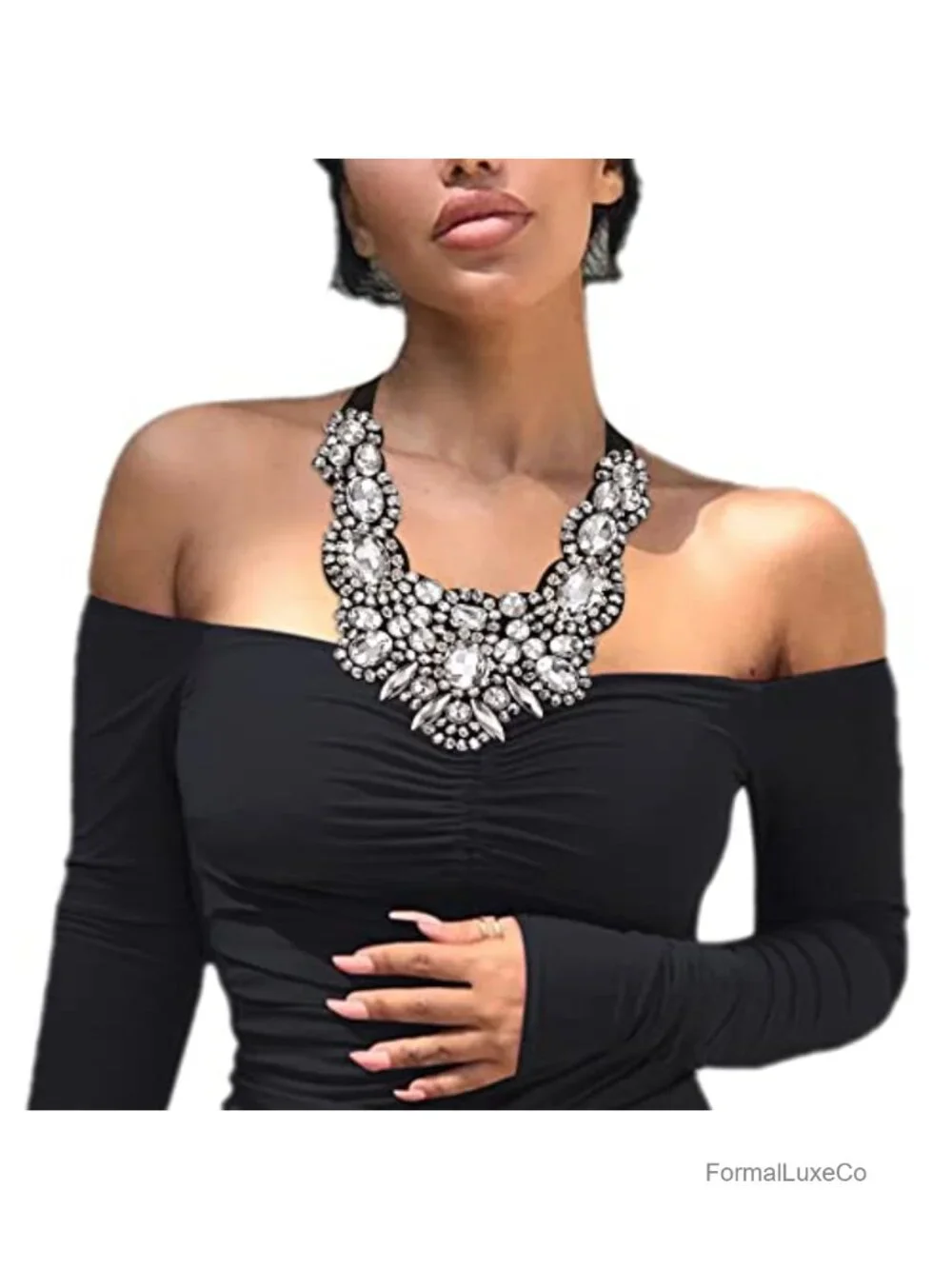 Rhinestone Crystal Bib Collar Statement Necklace Chunky
